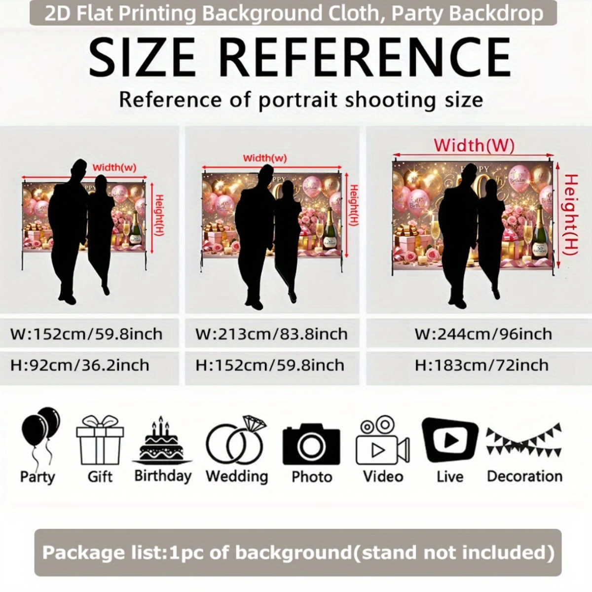 toile de fond imprimée 2d plate - 1pc,   pour   un 50e anniversaire, en polyester.   pour les fêtes, les décors photo, les présentoirs commerciaux, les événements en extérieur et les décorations de jardin.