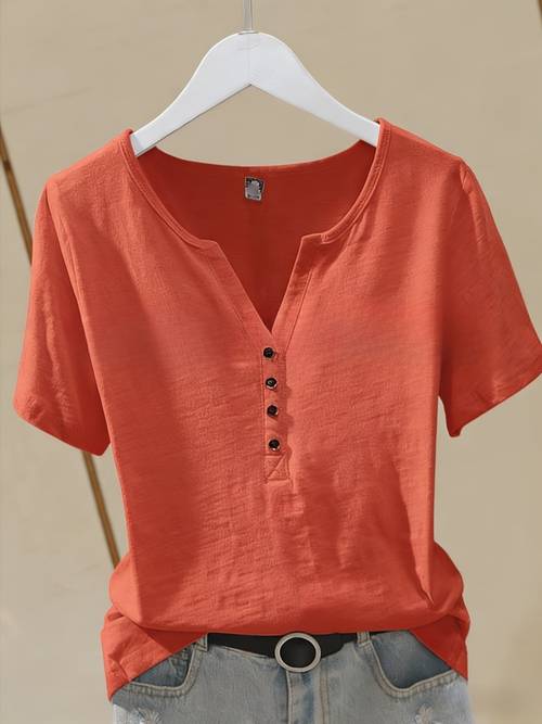 womens 2026 new summer shirt 9 colors breathable soft fabric loose henley v neck short sleeve top casual comfortable tee ideal for daily work and weekend casual wear