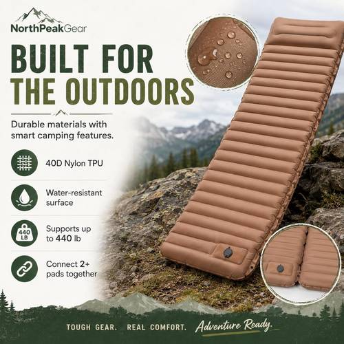 gear sleeping pad with built in pump ultralight camping mat 3 5 thick compact for backpacking hiking tent side sleeper approved brown