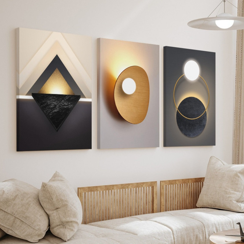 TEMU Art mural géométrique moderne et à noires et marron, 3 pièces, plat 2D - Toiles encadrées minimalistes avec cadre en bois de pin, convient pour