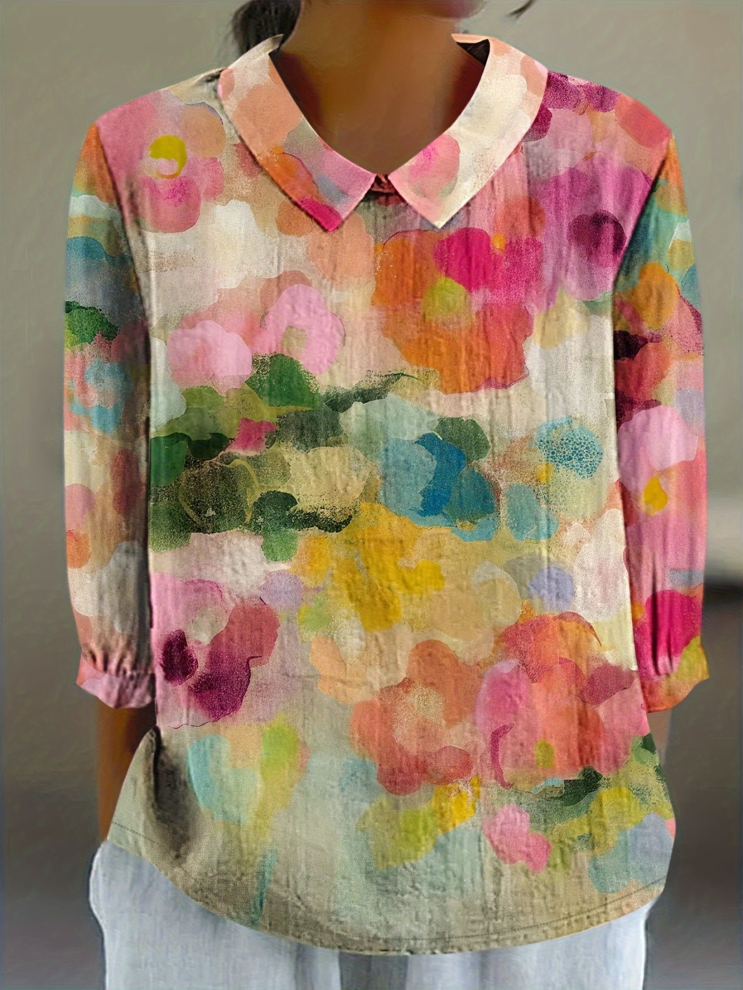   womens   retro floral   shirt vacation daily lapel loose three quarter sleeve top