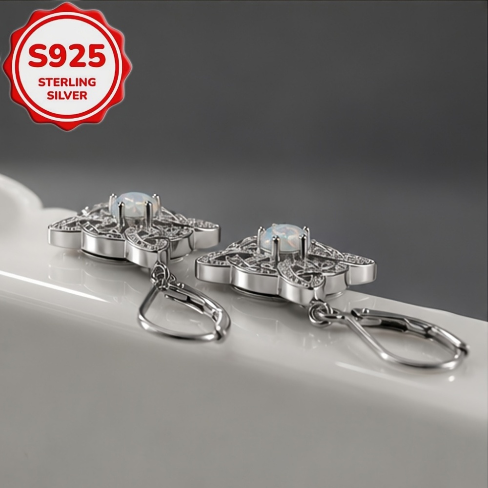 2pcs S925 Silver Celtic Knot Ear Drop Earrings, Vintage Design