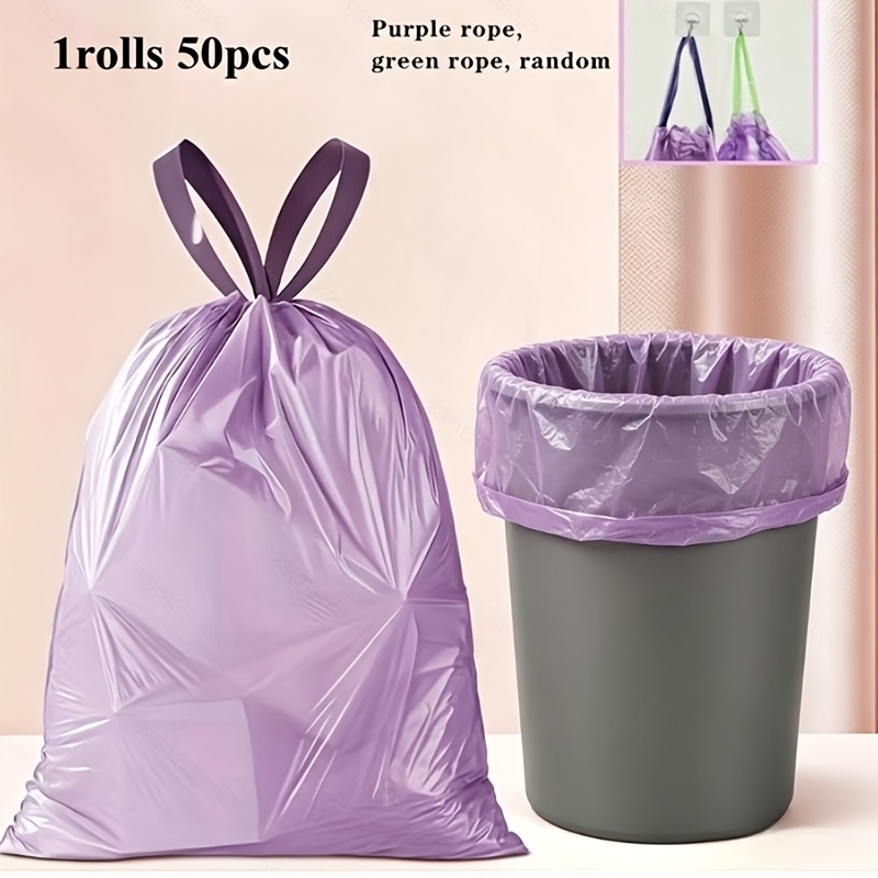 Drawstring Style (drawstring Color Purple, Green Random) Portable With Fragrance Purple 1 Roll 50 Practical Garbage Bags, Household, Party, Purple Garbage Bags