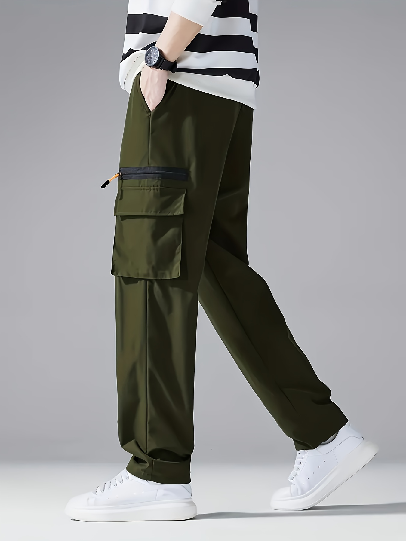 mens loose cargo pants black polyester non stretch   regular fit multiple pockets casual sports style   pants casual fit pants durable casualwear details 13