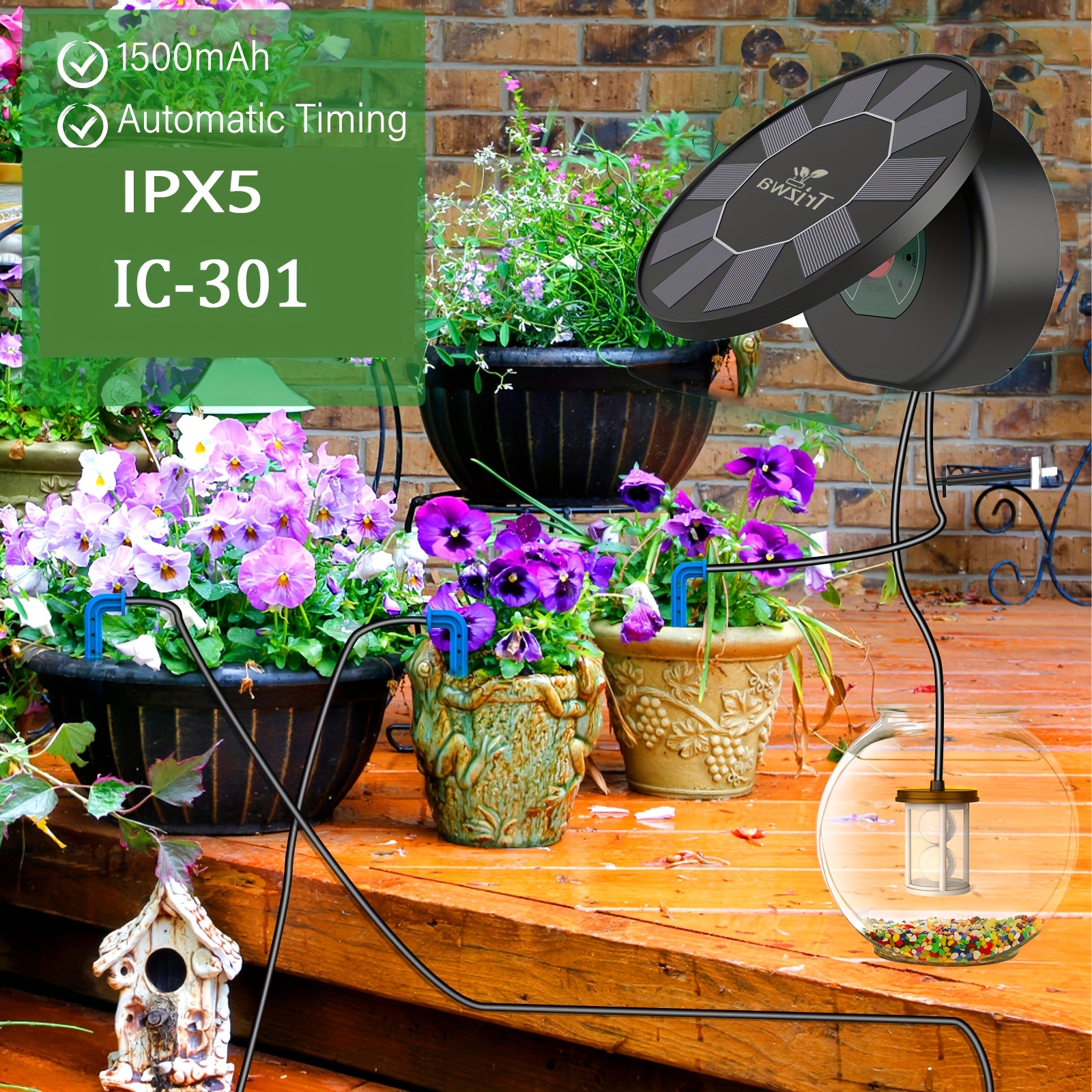 Image of Solar Drip Irrigation System Solar Irrigation System For Garden, Ipx5 With Additions Solar Watering Device Plants Automatic Watering System With Battery Garden, Balcony, Greenhouse, Garden