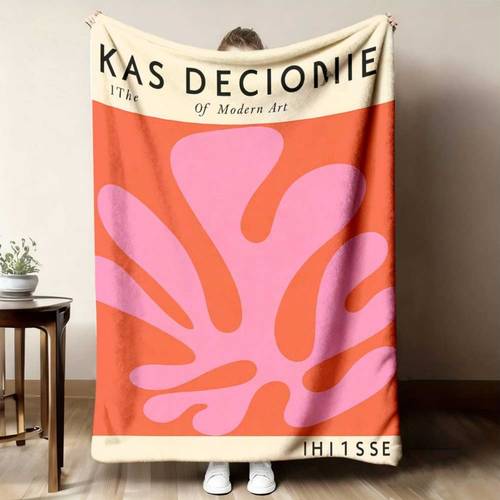item picture modern art abstract print soft flannel blanket orange and pink throw for sofa bed cozy warm blanket decor machine washable