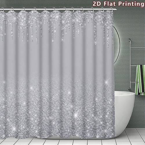 item picture 2d flat 2d flat 1pc 2d flat silver icicle glitter shower curtain bathroom decor multi size options 80x180cm 120x180cm 150x180cm 180x180cm 180x200cm 240x200cm hooks bathroom additions birthday gift best gift for family
