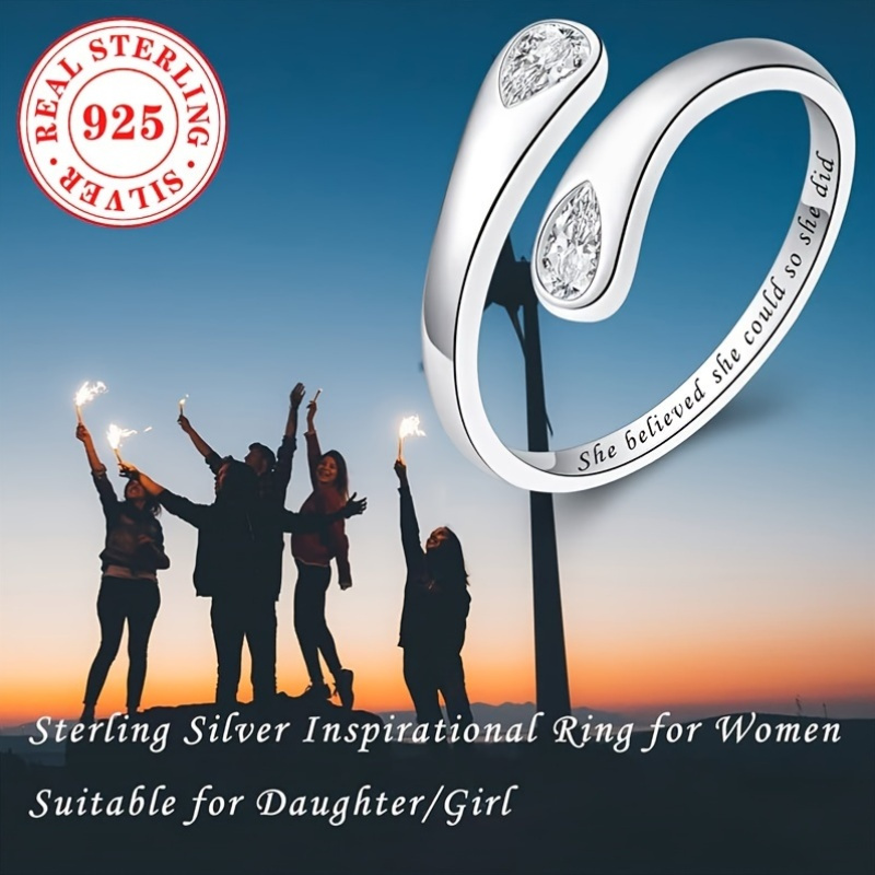 Adjustable Open Cuff Ring 925 Silver CZ Rhodium Plated April Birthstone