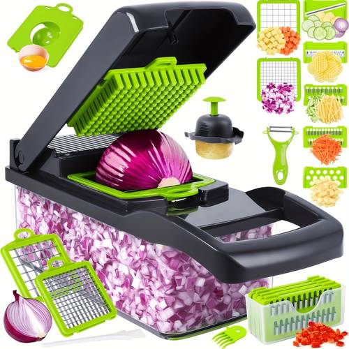 16 in 1 vegetable chopper multi functional vegetable cutter versatile fruit slicer manual food grater with container interchangeable onion chopper home potato slicing tool