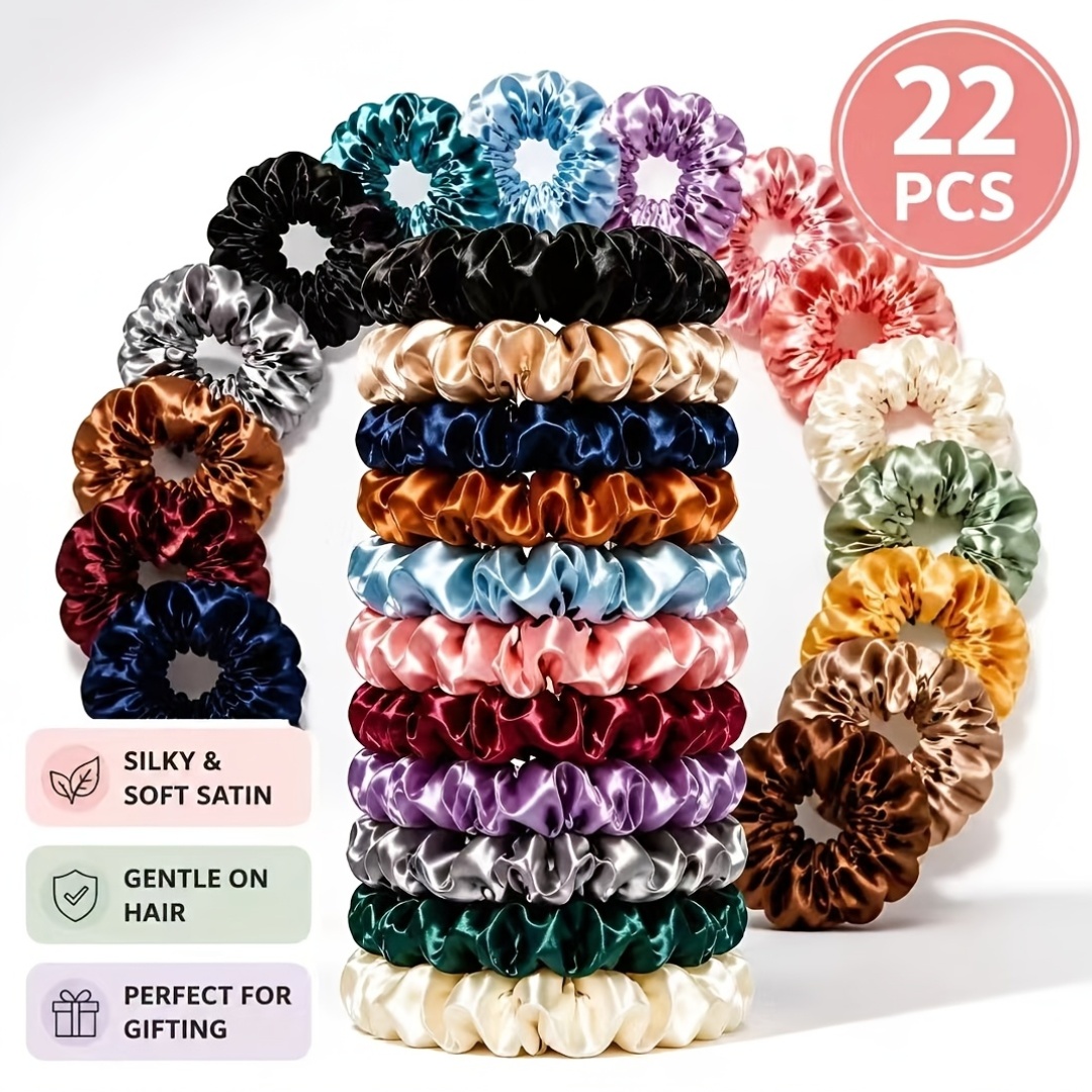 22pcs soft scrunchie pack stretchy satin hairties solid color assortment non slip design for workouts dates casual looks