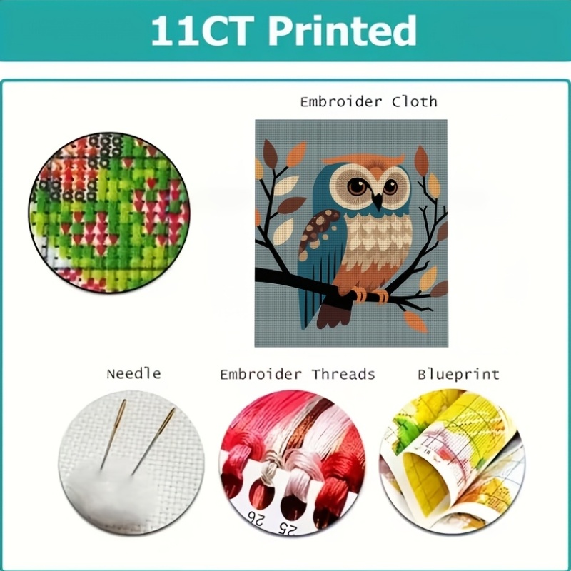 Owl On Branch Cross Stitch Kit, Frameless, Ideal For Beginners
