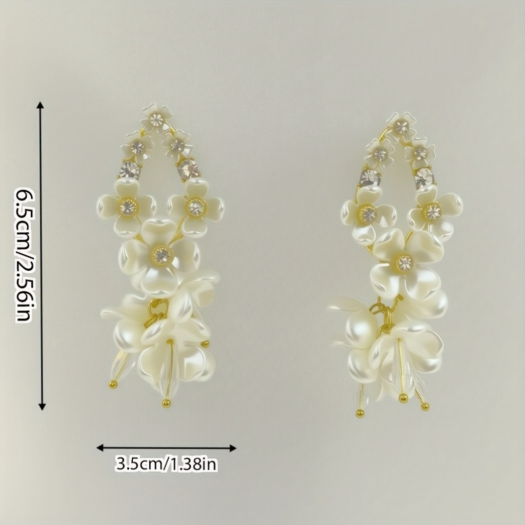 Floral Dangle Earrings with Sparkling Rhinestones 925 Sterling Silver