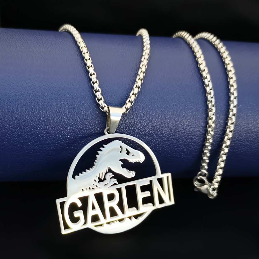 

Dinosaur Silhouette Pendant Necklace With Personalized, Stainless Steel Style, No Plating, Ideal Gift For Dinosaur Enthusiasts, Men' Jewelry