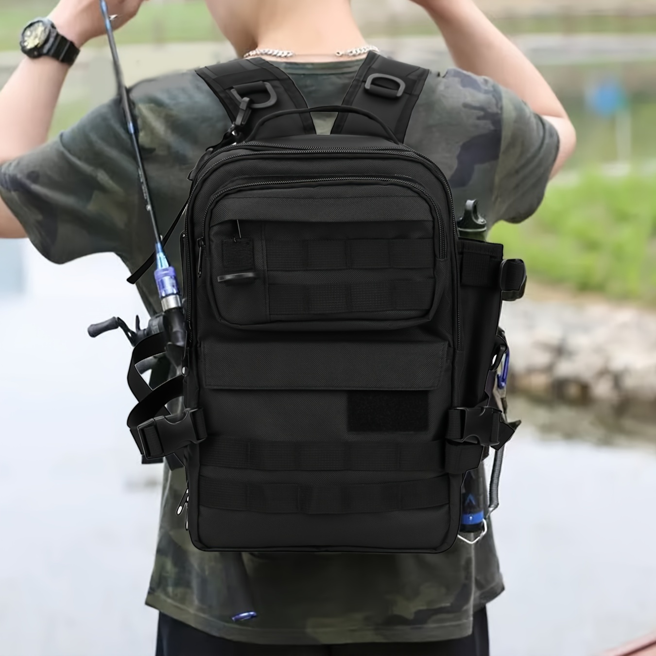   angelrucksack, entwickelt für köder,  , angelschnur und rollen,   zum angeln, campen, wandern und als geschenk für männer, die angeln.