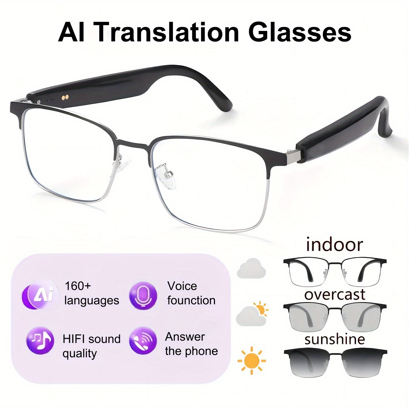 new ai smart translation glasses, support 164 languages real  display picture 1