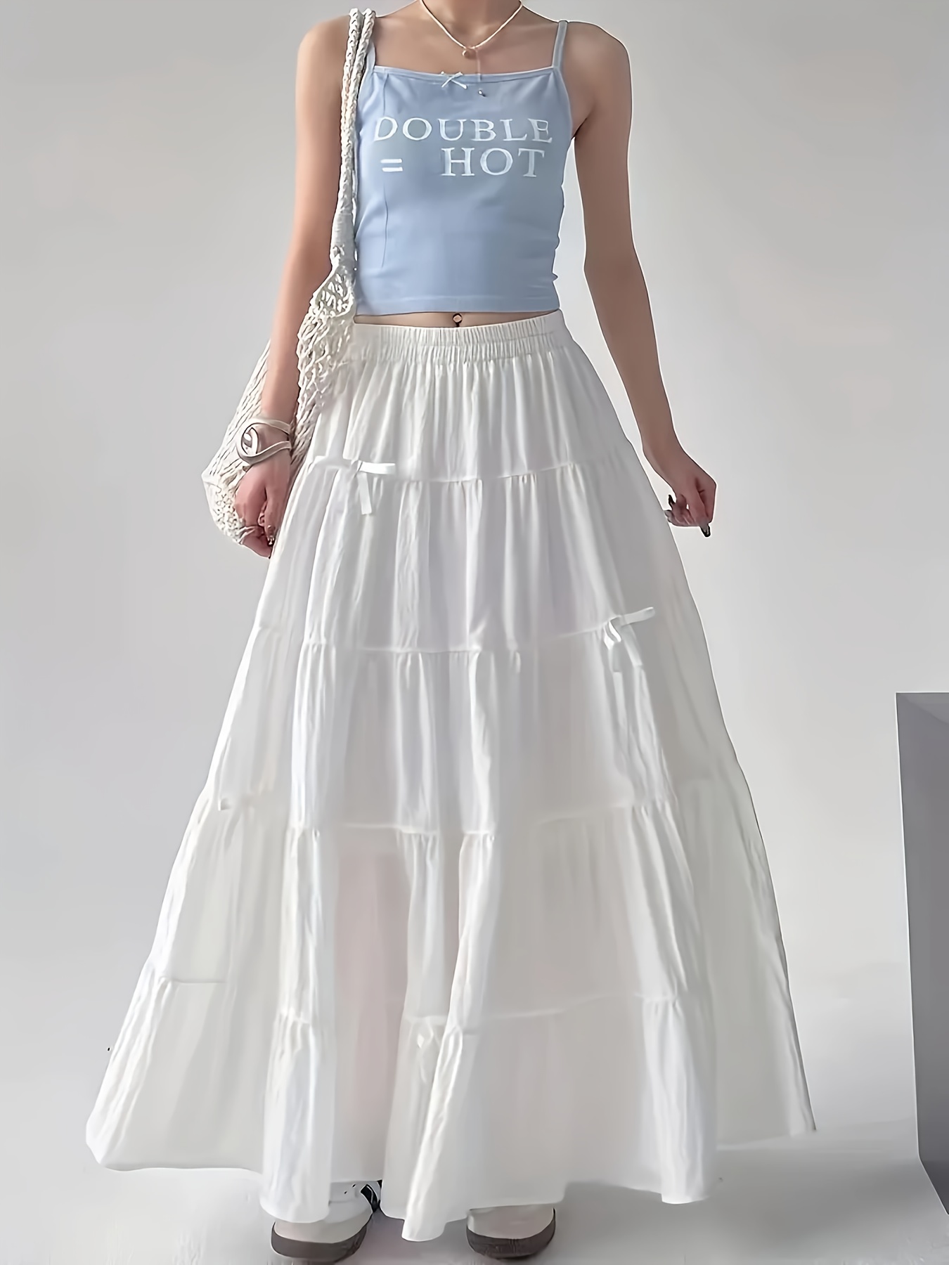 elegant white pleated midi skirt layered hem high waisted Temu