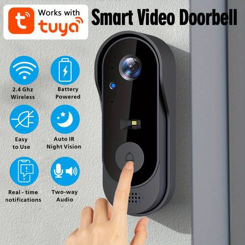 item picture wireless smart doorbell visual doorbell camera high definition wi fi security doorbell two way calls photos recording app control voice conversion function sd card local storage wireless video doorbell for