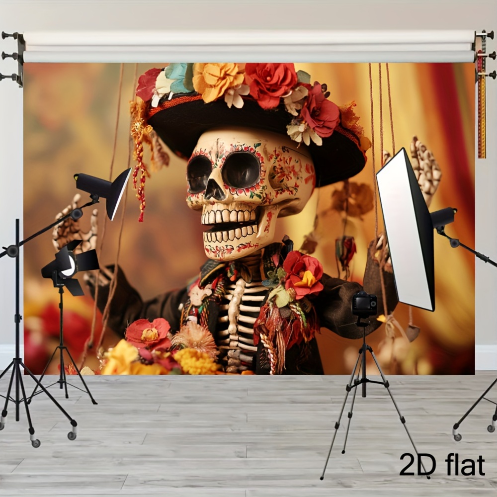 2d flat 1pc   calavera figure skull puppet theater with operating mechanism flower decorations marionette suitable for home christmas halloween party backdrop no electricity required for home decorations 2d flat