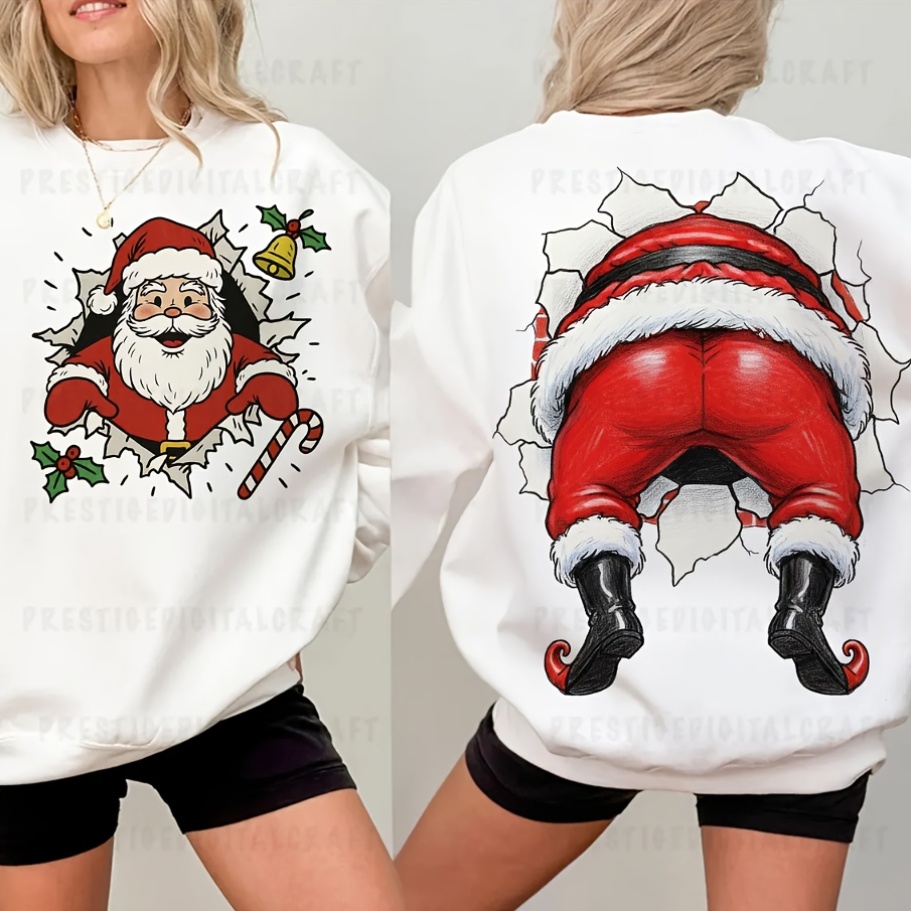 TEMU 4 piezas A+B Calcomanías de transferencia de DTF de Navidad de Papá Noel que aparece de la pared - Diseño festivo y , disponible en 8.5X8.43