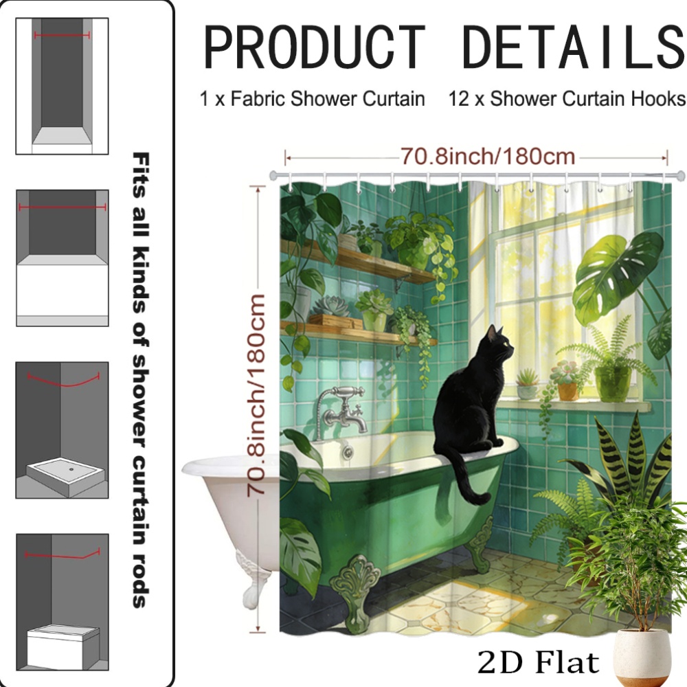 shower bath curtain 1pc shower curtain pattern of a cute black cat surrounded by   background of a vintage bathtub material polyester size 70 8  70 8in with 12pcs hooks