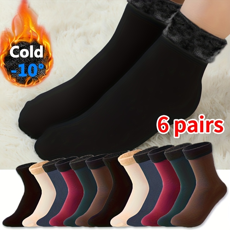 E-shop 6 Paar Herbst- und Winter-Socken in gemischten Farben für Damen und Herren, Fleece-gefütterte und verdickte, kältebeständige, warme