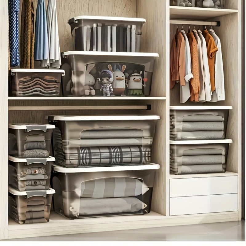 Set of 4 Stackable Storage Boxes with Lids and Handles