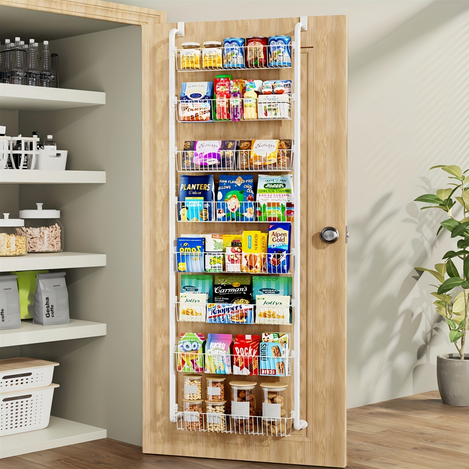Over The Door Food Pantry Organizer- Heavy-Duty Multi-Level Storage Rack For Kitchen, Bathroom, And Laundry Room - Space-Saving Organizer With 6/8 Shelves - Ideal For Spice And Food Storage - Durable Metal Hanging Cabinet For Home Organization