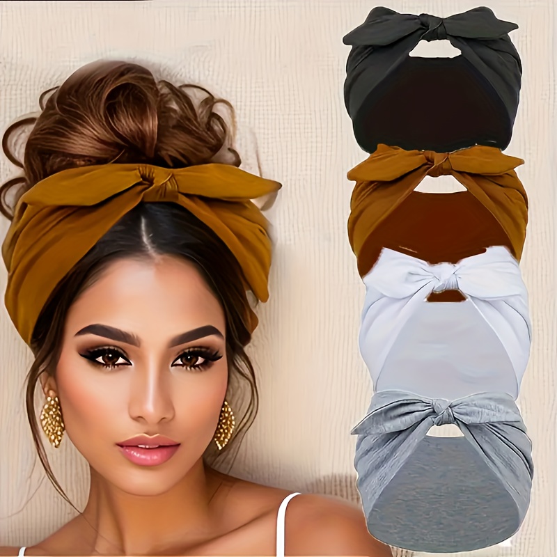 4pcs wide bunny elastic satin headband set   headband soft and comfortable wide brim hairband womens valentines day christmas gift non slip   hair ties african style thick sports gym head wrap