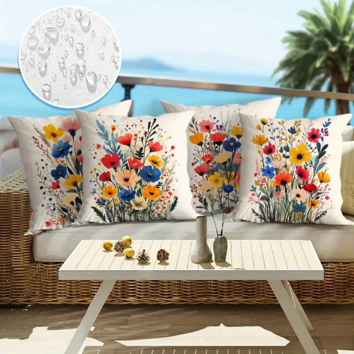 4pcs weather outdoor cushion set with bright floral   for summer patio decor machine washable and zippered closure easter mothers day theme patio furniture cushions patio cushions patio pillows outside throw cushions