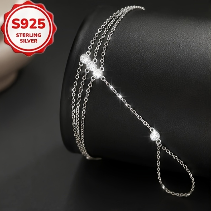 S925 Silver Multi-Layer Thin Chain Finger Ring Bracelet