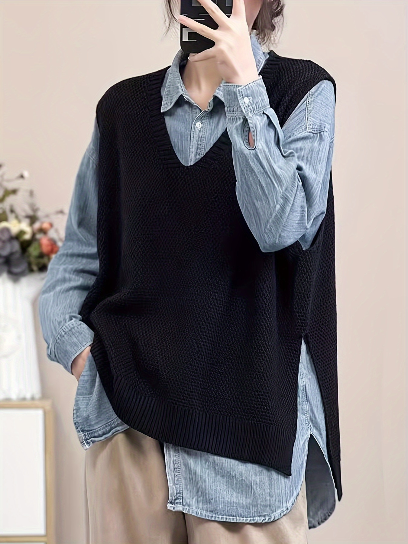 damen casual v ausschnitt strick pullover weste polyester Temu