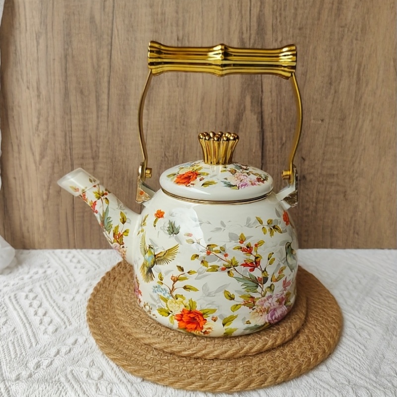 Warmhm Théière Bouilloire Rétro Florale - Acier Inoxydable Pour Thé Kung Fu, Gaz Et Induction