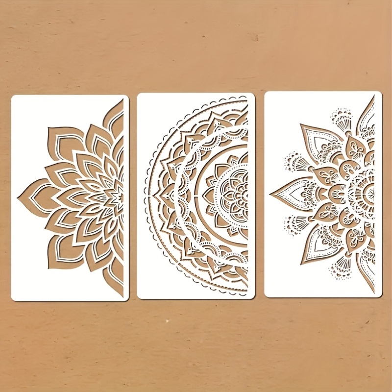 3pcs reusable mandala stencils   plastic painting templates 20 32x35 56cm suitable for wall art tiles furniture wood canvas indoor and outdoor decor