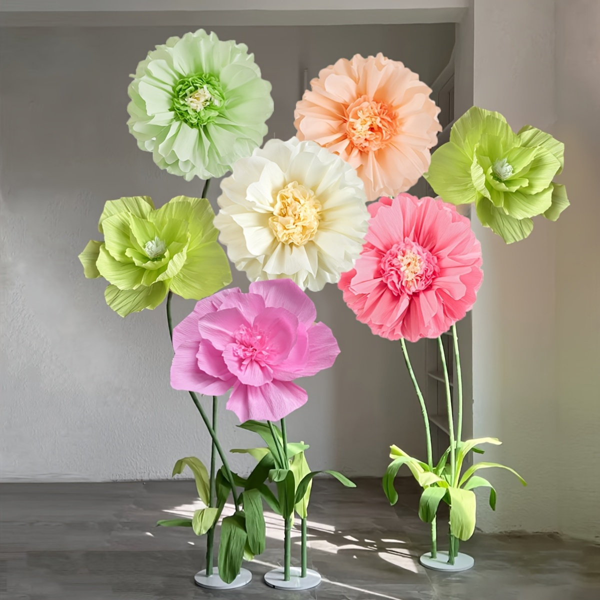   set aus 7 enormen blumenparty-dekorationen, gemischte farben, enorme papierblumen-geschenkpapierdekorationen, frühlingsparty-dekorationsblumen, geburtstagsparty-dekorationen, auch   für hochzeitsdekorationen, schlafzimmerdekorationen