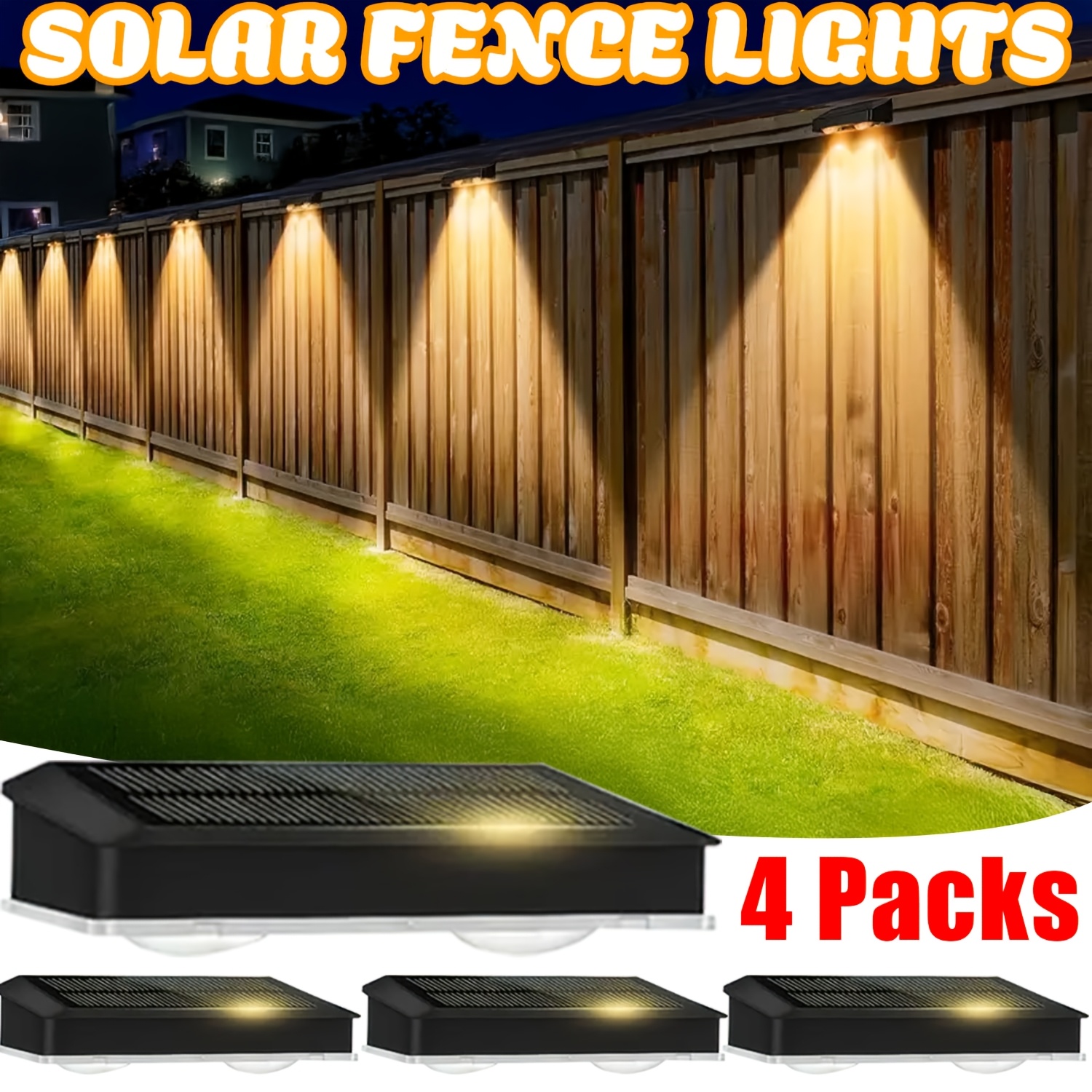 E-shop 4/2er-Pack bunte Solar-Zäuneleuchten, 3 warmweiße Lichteffekte, Solar-Wandleuchten, automatische Ein-/Ausschaltung von Dämmerung bis
