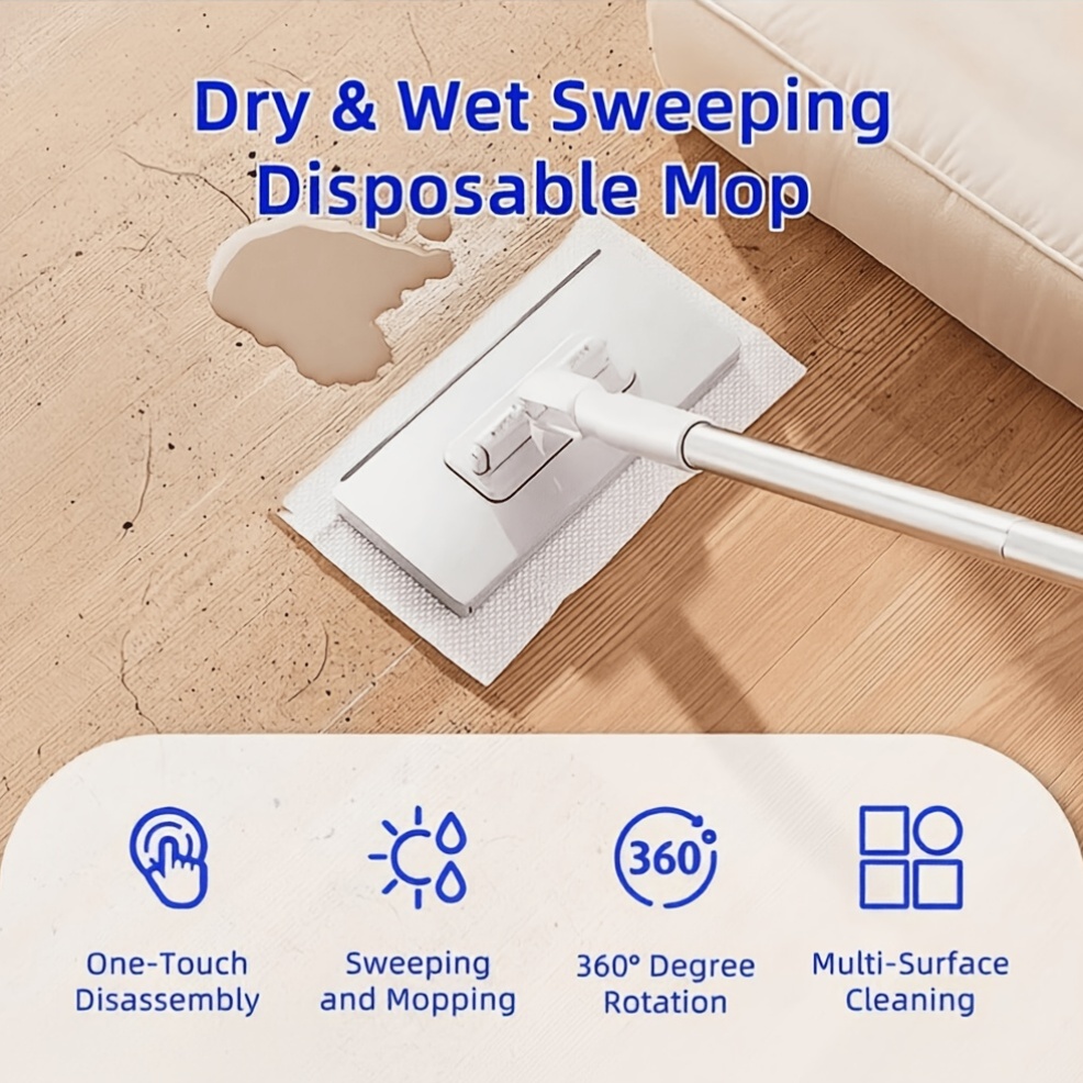 1 2 set heavy duty automatic flat mop with hands   touch cloth change space saving design compatible with 4pcs   cleaning cloth suitable for kitchen bathroom window floor household mop dust mop cleaning mop Product details 1