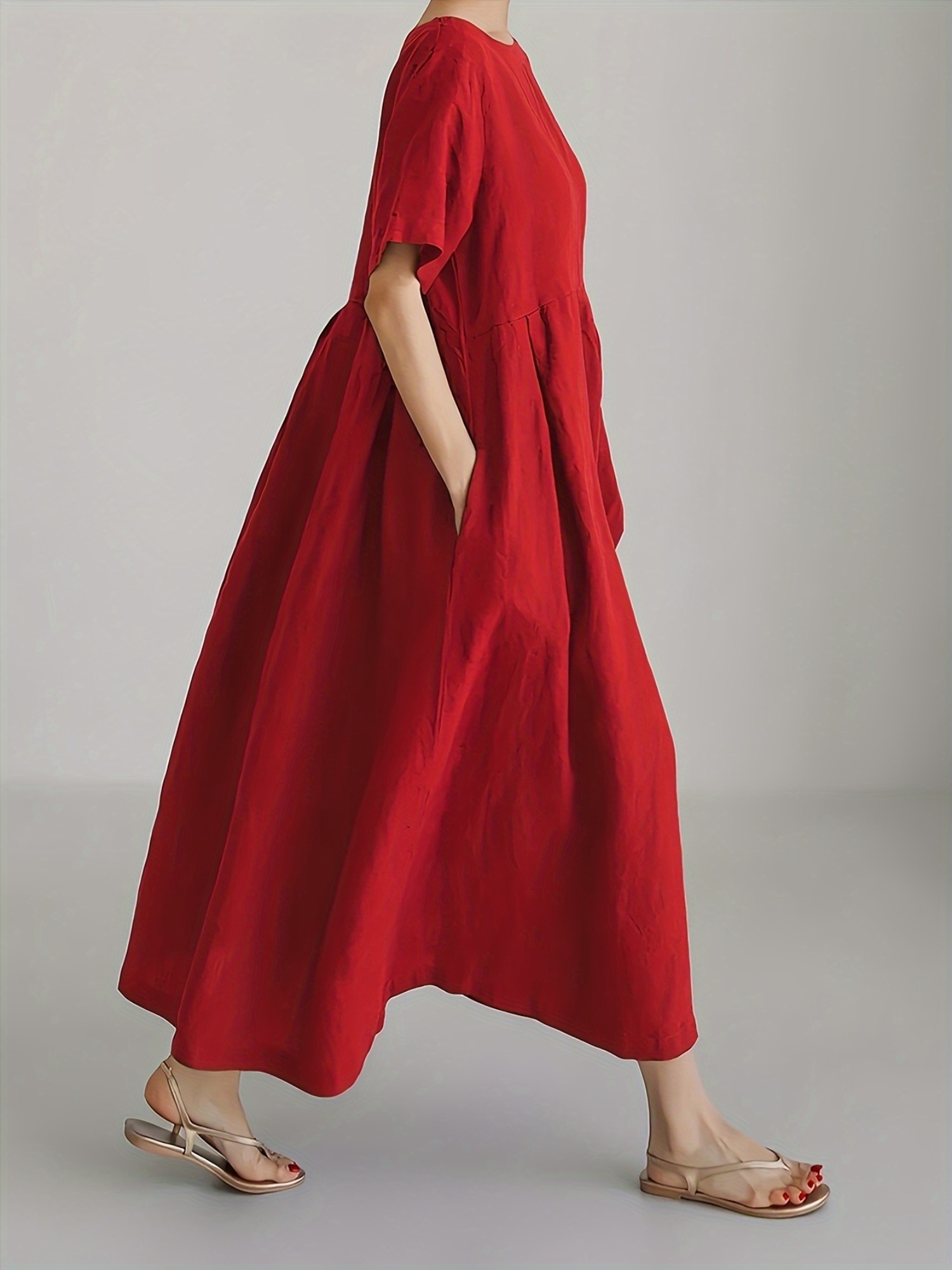 womens elegant maxi dress flattering fit flowy long dress for casual formal beach office camping lightweight everyday to evening outfits spring summer wardrobe essential   womens clothing beach outfit classic collar comfortable wear versatile outfit summer wardrobe high quality dresses for women linen clothes for women casual dresses for women womens dress dress for women on 4