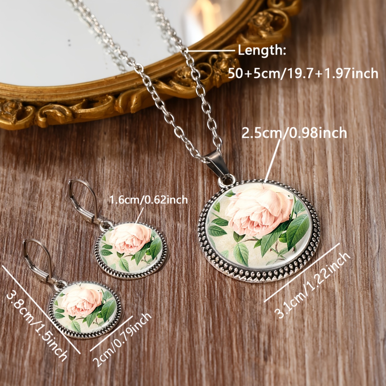 3pcs Pink Floral Pattern Round Jewelry Set for Women