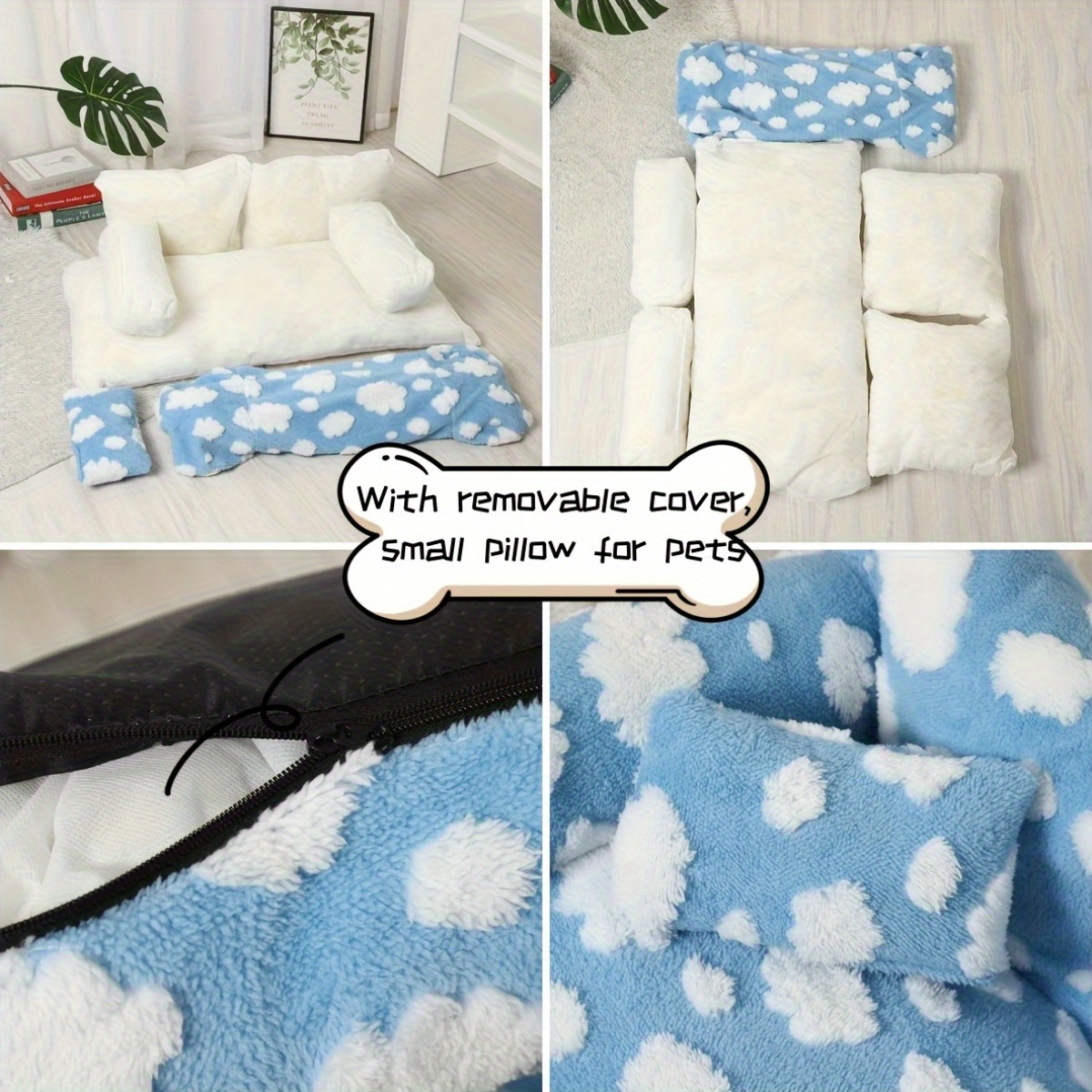 cozy cloud pattern pet sofa bed for dogs cats large   soft warm detachable cover ideal for indoor outdoor use   sofa bed   design durable polyester cover pet beds Product details 7