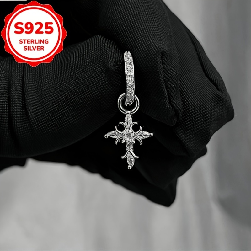 Women's S925 Silver Cross Pendant Earrings, Classic Design