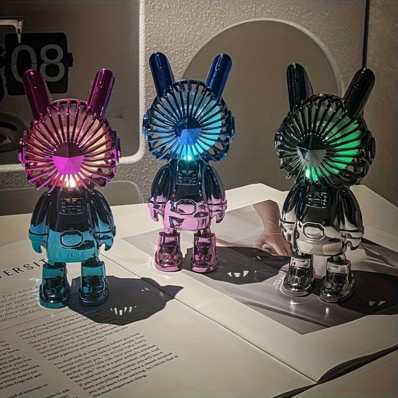 

Portable Mini Desktop Fan With Cute Cartoon Rabbit Design, Colorful Night Light Fan