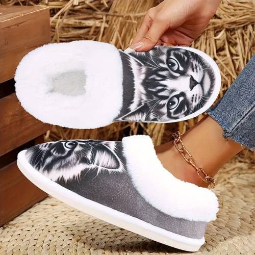 cat lovers cozy flannel slippers animal print house shoes non slip rubber sole slip on indoor outdoor warm winter slippers machine washable