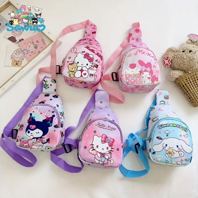 

1pc Sanrio Hello Kitty & Friends Crossbody Bag - Cute Cartoon Nylon Shoulder Bag With Zipper, Machine Washable