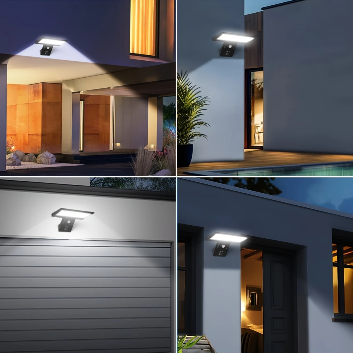 1pc solar motion sensor wall light 90 led 4 dual charging semi flush mount sconce plastic shade outdoor security light for villa courtyard garage balcony details 6