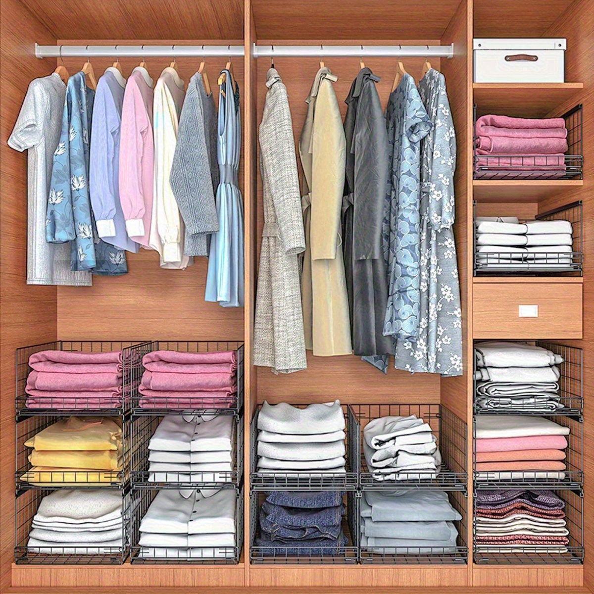 3 Tier Sliding Closet Organizers and Drawer Storage Shelves, Stackable...
