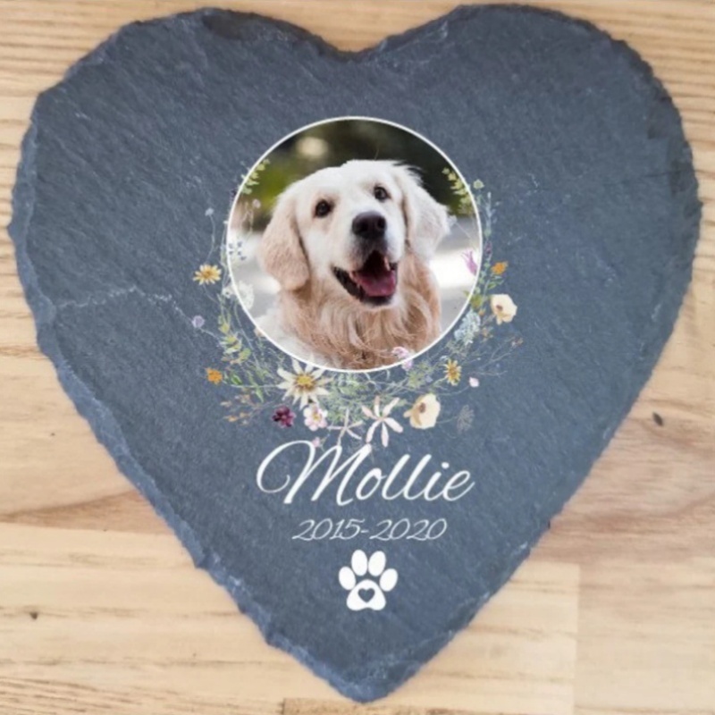 Heart-Shaped Pet Memorial Stone with Custom Photo and Text