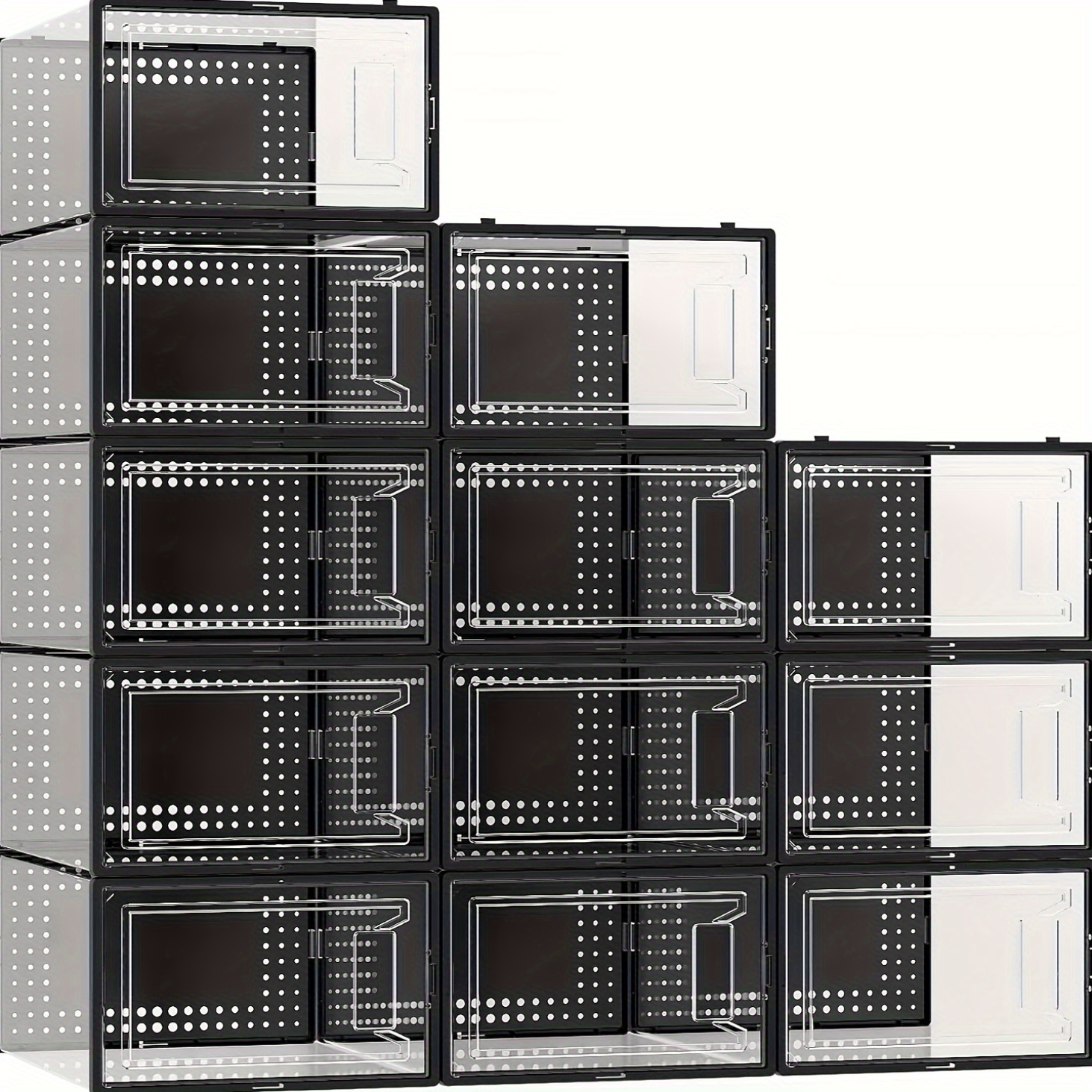 12 pack   shoe organizer storage boxes for closet   saving shoe boxes clear plastic stackable sneaker containers display case with lids black02