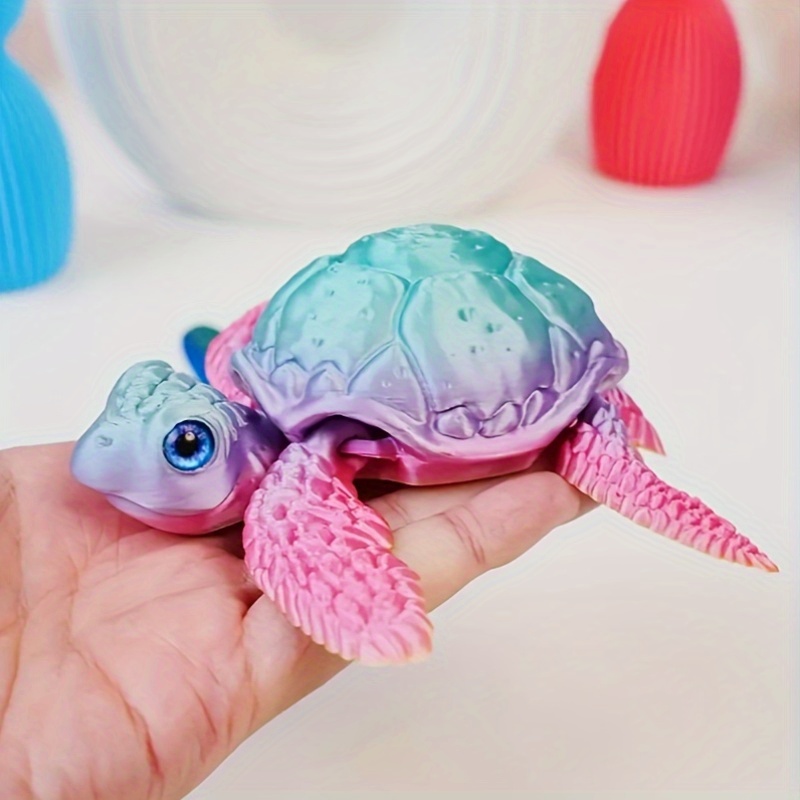 [2D Flat] 3D Printed Turtle Decorative Figurine | Plastic Home Decor, Collectible Hobby Piece for Halloween and Christmas, Random Eye Color