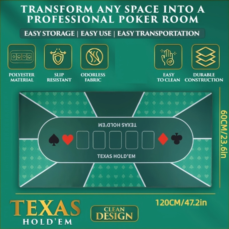 Texas Hold'em Poker Table Mat with Non-Slip Backing