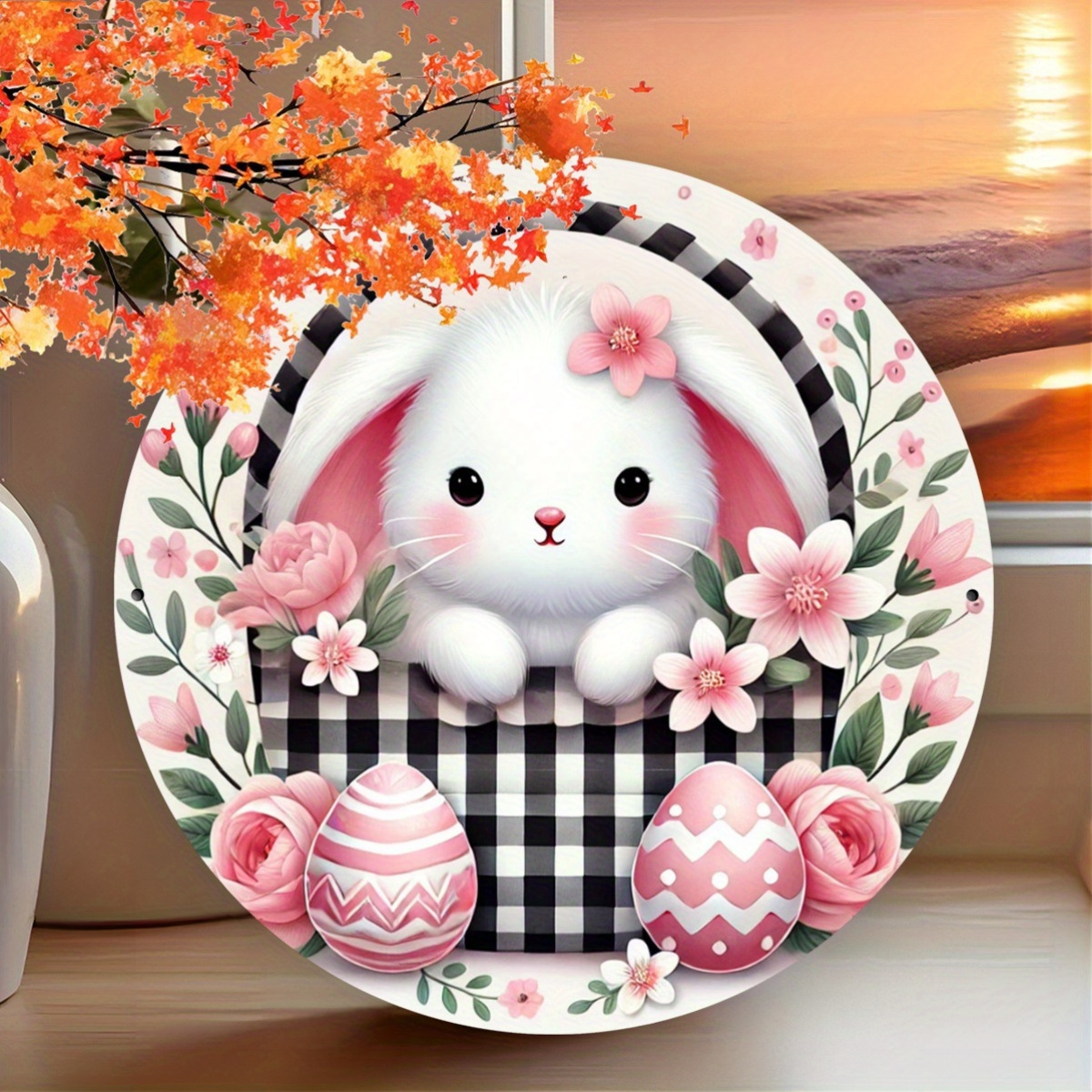 1pc cute bunny in checkered cup design 8x7 inch round Temu Oman